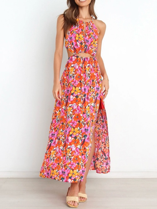 Petal & Pup Dresses & Skirts - Petal & Pup Pink and Orange Floral Halter Cutout Maxi Dress